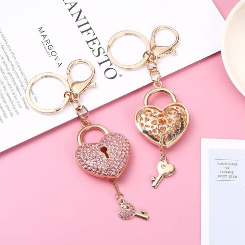 2 PCS Rhinestone Heart keychain Glitter Crystal Heart Lock Key Ring Bling Love Love Presant Charm for Women Girls in Saudi Arabia