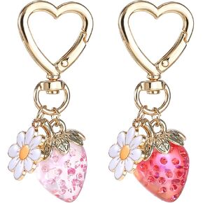2 PCS Cute Strawberry Keychain, Keychain Accessories for Women, Purse Charms Strawberry Decor With Daisy Bag Charms for Handbags Backpack Key Chains in Saudi Arabia