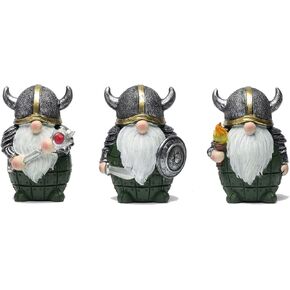 3pcs Viking Warrior Gnome التماثيل مجموعة ديكور ديكور الزخرفة الزخرفة المصغرة للطاولة ، الرفوف ، مجلس الوزراء (أخضر) in Kuwait