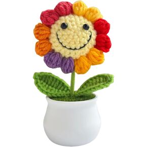 كروشيه عباد الشمس زهرة الكروشيه كروشيه على شكر هدايا قوس قزح قوس قزح -ديكور مكتب المكتب للنساء أو المعلمين -هدية عباد الشمس لعيد الميلاد ديكور لوحة القيادة in Kuwait