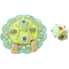 Aditri Creation Laddu Gopal Dress Cloth Bhagwan Poshak of God Krishna Kanhaiya Dev Vastra مع Mukut for Metal Idol تمثال لمهرجان Janmashtami التقليدي الهندي (الحجم:- 1-2 رقم ديا- 6 ") (أخضر) in Saudi Arabia