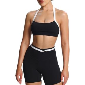 Aoxjox Women's Color Block Halter Workout Sports Bras Fitness Athletic Vanessa Bra Yoga Crop Tank in Kuwait