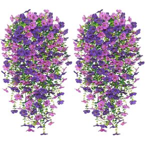 4PCS Artificial Hanging Flowers Fake Hanging Plants for Outdoors UV Resistant Faux Silk Orchid Flowers Greenery Long Trailing Vines for Indoor Outside Garden Autumn Decor (Purple&Yellow&Red) in Kuwait