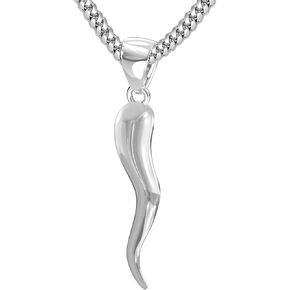 US Jewels Men's 925 Sterling Silver 26mm Italian Horn Good Luck Pendant Necklace, 22in to 26in in Saudi Arabia