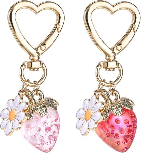 2 PCS Cute Strawberry Keychain, Keychain Accessories for Women, Purse Charms Strawberry Decor With Daisy Bag Charms for Handbags Backpack Key Chains in Saudi Arabia