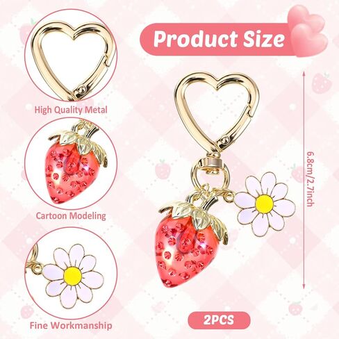 2 PCS Cute Strawberry Keychain, Keychain Accessories for Women, Purse Charms Strawberry Decor With Daisy Bag Charms for Handbags Backpack Key Chains in Saudi Arabia