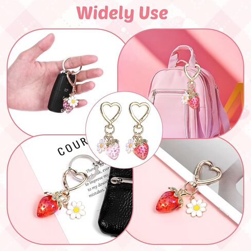 2 PCS Cute Strawberry Keychain, Keychain Accessories for Women, Purse Charms Strawberry Decor With Daisy Bag Charms for Handbags Backpack Key Chains in Saudi Arabia