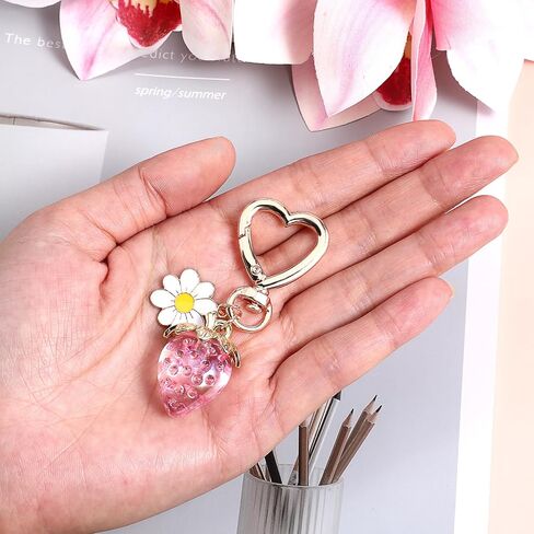 2 PCS Cute Strawberry Keychain, Keychain Accessories for Women, Purse Charms Strawberry Decor With Daisy Bag Charms for Handbags Backpack Key Chains in Saudi Arabia
