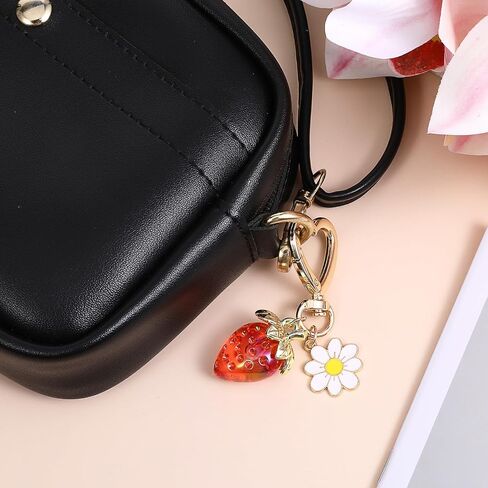 2 PCS Cute Strawberry Keychain, Keychain Accessories for Women, Purse Charms Strawberry Decor With Daisy Bag Charms for Handbags Backpack Key Chains in Saudi Arabia