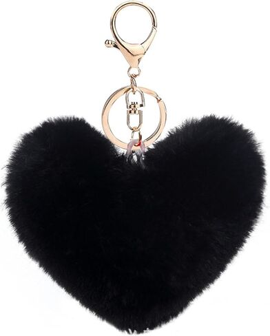 Artificial Faux Rabbit Fur Keychain Fluffy Heart Plush Ball Pom Charm Key Chain Cute Car Key Decor Purse Handbag in Kuwait