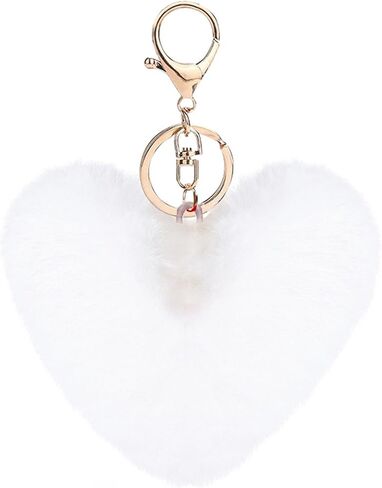 Artificial Faux Rabbit Fur Keychain Fluffy Heart Plush Ball Pom Charm Key Chain Cute Car Key Decor Purse Handbag in Kuwait