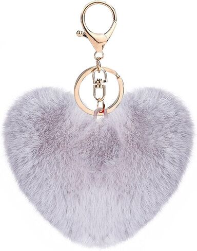 Artificial Faux Rabbit Fur Keychain Fluffy Heart Plush Ball Pom Charm Key Chain Cute Car Key Decor Purse Handbag in Kuwait