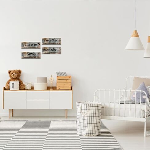 Lnond Wall Art لغرفة المعيشة ، أصفر ورمادي 4 قطع هذا هو ديكور جدار العائلة الأمريكي لغرفة المعيشة غرفة النوم ، ديكور منزل ريفي ريفي ، 12 × 4 بوصة in Kuwait