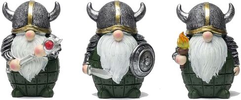 3pcs Viking Warrior Gnome التماثيل مجموعة ديكور ديكور الزخرفة الزخرفة المصغرة للطاولة ، الرفوف ، مجلس الوزراء (أخضر) in Kuwait