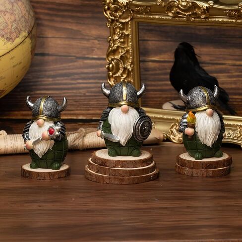 3pcs Viking Warrior Gnome التماثيل مجموعة ديكور ديكور الزخرفة الزخرفة المصغرة للطاولة ، الرفوف ، مجلس الوزراء (أخضر) in Kuwait