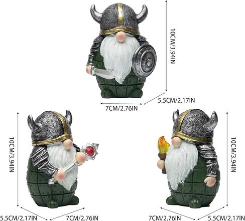 3pcs Viking Warrior Gnome التماثيل مجموعة ديكور ديكور الزخرفة الزخرفة المصغرة للطاولة ، الرفوف ، مجلس الوزراء (أخضر) in Kuwait