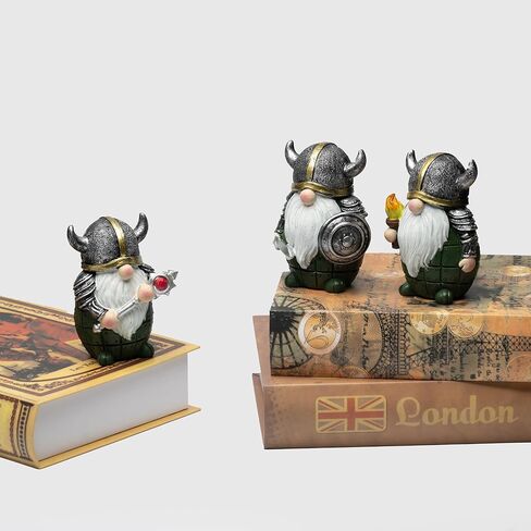 3pcs Viking Warrior Gnome التماثيل مجموعة ديكور ديكور الزخرفة الزخرفة المصغرة للطاولة ، الرفوف ، مجلس الوزراء (أخضر) in Kuwait