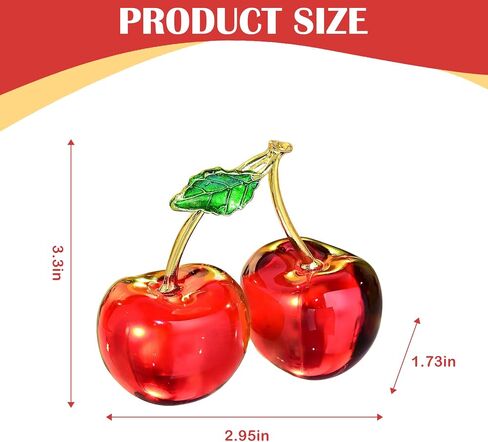 Double Crystal Cherry Figurine-Sparkling Glass Fruit Paperweight & Tabletop Decor-Elegant Home Office Centerpiece for Kitchen, Living Room, Wedding&Christmas Gift (Red Collectible Ornaments in Saudi Arabia