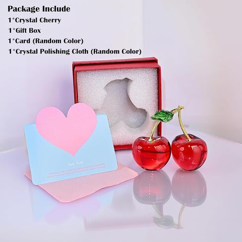 Double Crystal Cherry Figurine-Sparkling Glass Fruit Paperweight & Tabletop Decor-Elegant Home Office Centerpiece for Kitchen, Living Room, Wedding&Christmas Gift (Red Collectible Ornaments in Saudi Arabia