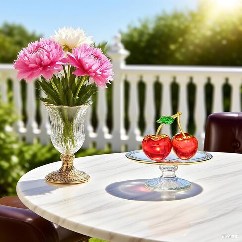 Double Crystal Cherry Figurine-Sparkling Glass Fruit Paperweight & Tabletop Decor-Elegant Home Office Centerpiece for Kitchen, Living Room, Wedding&Christmas Gift (Red Collectible Ornaments in Saudi Arabia
