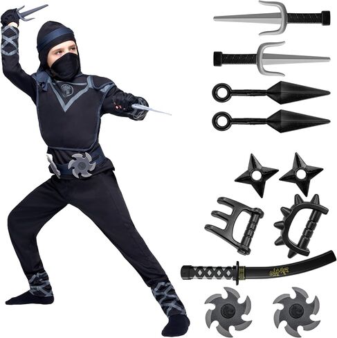 Spooktacular Creations Kids Ninja Costume, Child Boy Black Ninja Costume for Kids Toddler Halloween Dress up Party in Saudi Arabia