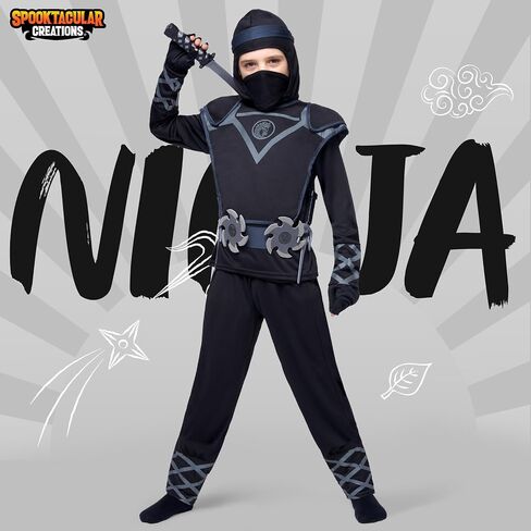 Spooktacular Creations Kids Ninja Costume, Child Boy Black Ninja Costume for Kids Toddler Halloween Dress up Party in Saudi Arabia
