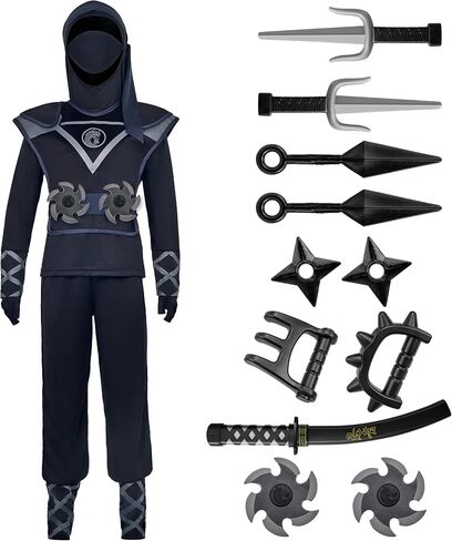 Spooktacular Creations Kids Ninja Costume, Child Boy Black Ninja Costume for Kids Toddler Halloween Dress up Party in Saudi Arabia