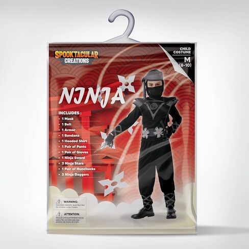 Spooktacular Creations Kids Ninja Costume, Child Boy Black Ninja Costume for Kids Toddler Halloween Dress up Party in Saudi Arabia