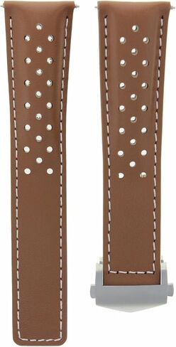 Ewatchparts Leather Watch Strap 20mm Compatible With Tag Heuer Carrera Watch With Deployment Clasp Tan With White Stitching in Saudi Arabia