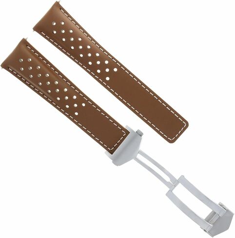 Ewatchparts Leather Watch Strap 20mm Compatible With Tag Heuer Carrera Watch With Deployment Clasp Tan With White Stitching in Saudi Arabia
