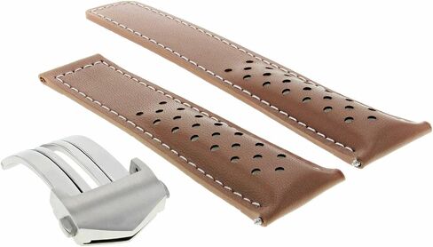 Ewatchparts Leather Watch Strap 20mm Compatible With Tag Heuer Carrera Watch With Deployment Clasp Tan With White Stitching in Saudi Arabia
