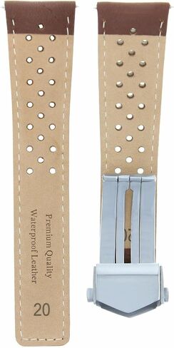 Ewatchparts Leather Watch Strap 20mm Compatible With Tag Heuer Carrera Watch With Deployment Clasp Tan With White Stitching in Saudi Arabia