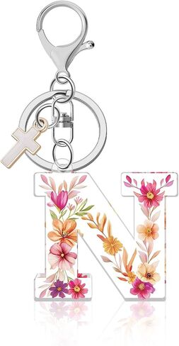 Initial Letter Keychain with Cross Pendant, A-Z Alphabet Car Key Chains, Monogram Keyring for Purse Bag Charm in Saudi Arabia