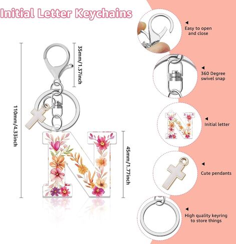 Initial Letter Keychain with Cross Pendant, A-Z Alphabet Car Key Chains, Monogram Keyring for Purse Bag Charm in Saudi Arabia