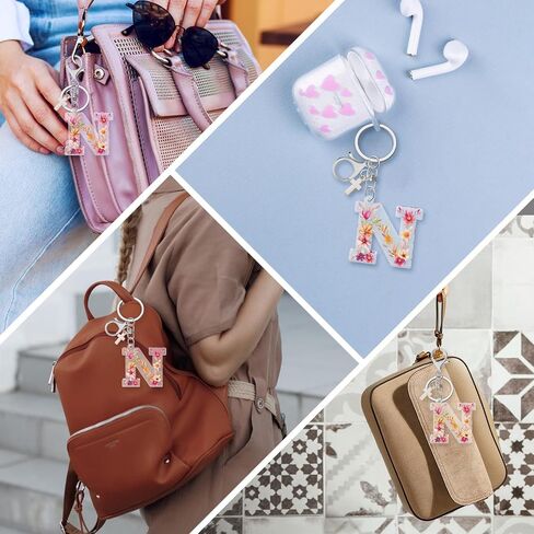 Initial Letter Keychain with Cross Pendant, A-Z Alphabet Car Key Chains, Monogram Keyring for Purse Bag Charm in Saudi Arabia