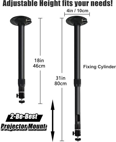 2-Be-Best Projector Mount Silver Extendable Height Projector Ceiling Mount Long Mounts 18-31in/46-80cm 360° Angle Adjustable Mounts for Mini Projectors in Kuwait