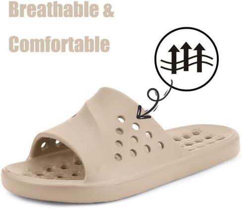 Shower Shoes for Women Men Pool Slides with Arch Support Quick Dry Spa Bath Sandals Comfortable Summer Open Toe Bathroom Slippers with Drainage Holes Indoor Outdoor,Black,260 US 8.5-9.5 Women/7-8 Men in Saudi Arabia