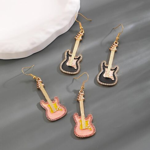 COADIPRESS DAINTY MUSION GUITAR أقراط للنساء مكعب الزركونيا بلورات الصخور اللؤلؤة الصخور التي تتدلى في القرط الرائع الموسيقي الهدايا المجوهرات in Saudi Arabia