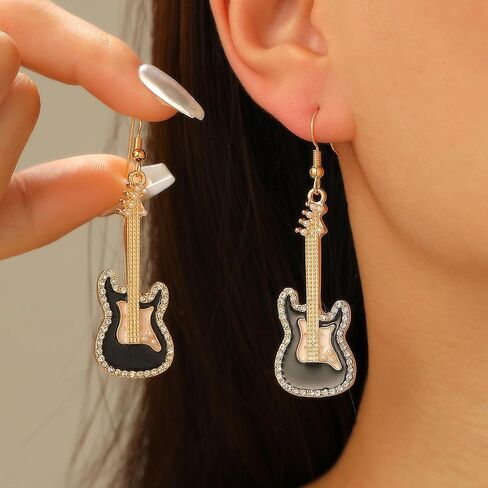 COADIPRESS DAINTY MUSION GUITAR أقراط للنساء مكعب الزركونيا بلورات الصخور اللؤلؤة الصخور التي تتدلى في القرط الرائع الموسيقي الهدايا المجوهرات in Kuwait