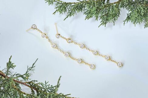 Diamond Linear Drop Earrings, 6 Natural Round Diamonds Per Dangle Earring, Bezel Set Diamonds, 14K Rose Gold-plated Sterling Silver/14K Gold-plated Sterling Silver/Sterling Silver (1/10 cttw) in Kuwait