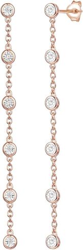 Diamond Linear Drop Earrings, 6 Natural Round Diamonds Per Dangle Earring, Bezel Set Diamonds, 14K Rose Gold-plated Sterling Silver/14K Gold-plated Sterling Silver/Sterling Silver (1/10 cttw) in Kuwait