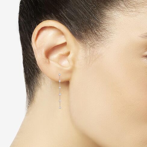 Diamond Linear Drop Earrings, 6 Natural Round Diamonds Per Dangle Earring, Bezel Set Diamonds, 14K Rose Gold-plated Sterling Silver/14K Gold-plated Sterling Silver/Sterling Silver (1/10 cttw) in Kuwait