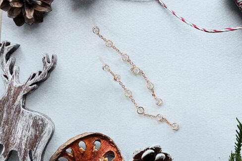 Diamond Linear Drop Earrings, 6 Natural Round Diamonds Per Dangle Earring, Bezel Set Diamonds, 14K Rose Gold-plated Sterling Silver/14K Gold-plated Sterling Silver/Sterling Silver (1/10 cttw) in Kuwait