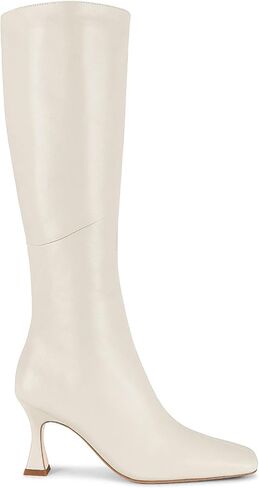 Coutgo Womens Kitten Heel Knee High Boots Wide Calf Square Toe Leather Boot Shoes with Zipper, Light Khaki, Size 11 in Saudi Arabia