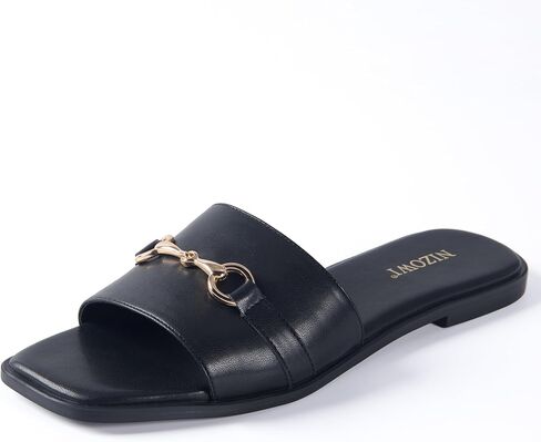 Women's Flat Sandals Dressy Slides | Elegant, Square Toe, Slip On, Soft Comfortable Leather, Memory Foam Padd Insole, Summer Slide Sandals for 2026 Summer Beach in Saudi Arabia