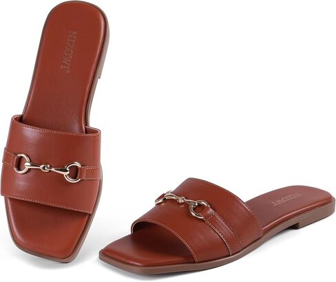 Women's Dressy Flat Sandals for Women Square Open Toe Slip on Comfortable Slide Sandals Summer in Kuwait