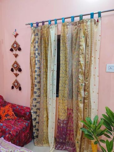 ZENAURA Hippie Colorful Curtains Light-Filtering – Boho Curtains, Bed Canopy Panel, Tapestry or Window Treatment Patchwork Beige Color (84 X 43 Inches) (Orange), 210 X 105 cms in Saudi Arabia