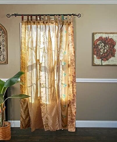 ZENAURA Hippie Colorful Curtains Light-Filtering – Boho Curtains, Bed Canopy Panel, Tapestry or Window Treatment Patchwork Beige Color (84 X 43 Inches) (Orange), 210 X 105 cms in Saudi Arabia