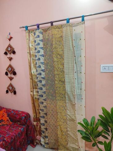ZENAURA Hippie Colorful Curtains Light-Filtering – Boho Curtains, Bed Canopy Panel, Tapestry or Window Treatment Patchwork Beige Color (84 X 43 Inches) (Orange), 210 X 105 cms in Saudi Arabia