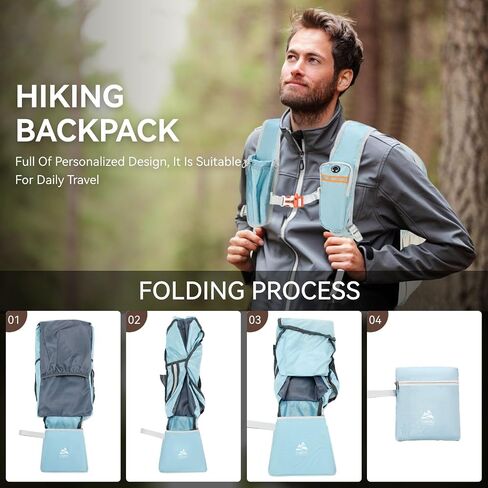 15L Small Hiking Backpack for Women Men Lightweight Packable Backpack Foldable Casual Daypack for Camping Travel Outdoor, Blue in Saudi Arabia